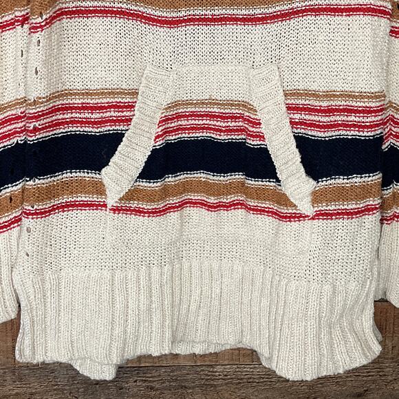 Tory Burch Striped Linen Blend V-Neck Tunic Sweater Size Medium - Picture 4 of 9